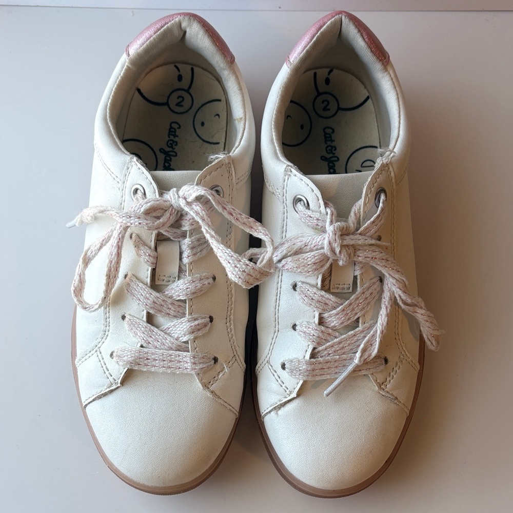 Cat & Jack Girls Size 2 White and Pink Sneakers
